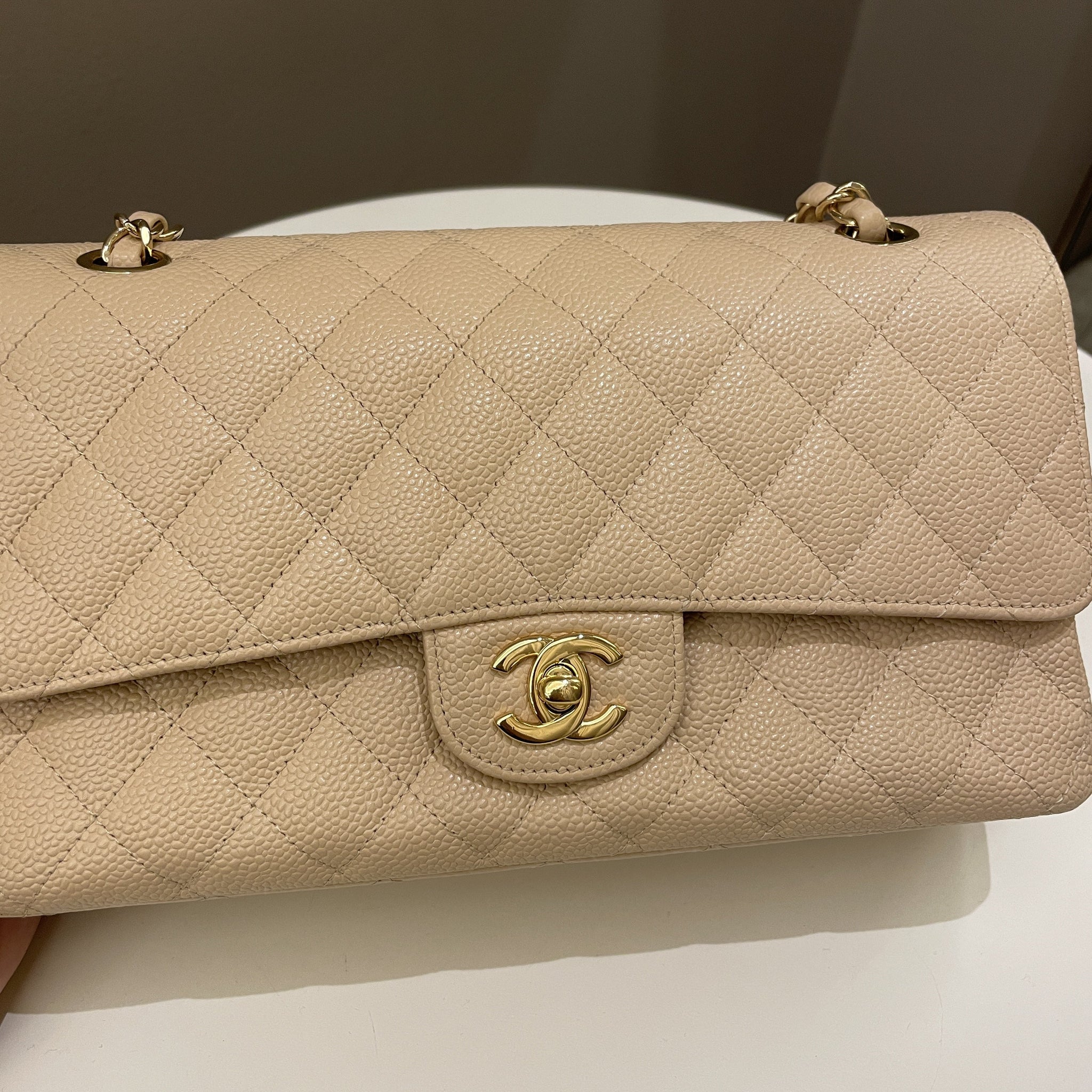 Chanel Classic Quilted Medium Double Flap Beige Caviar
