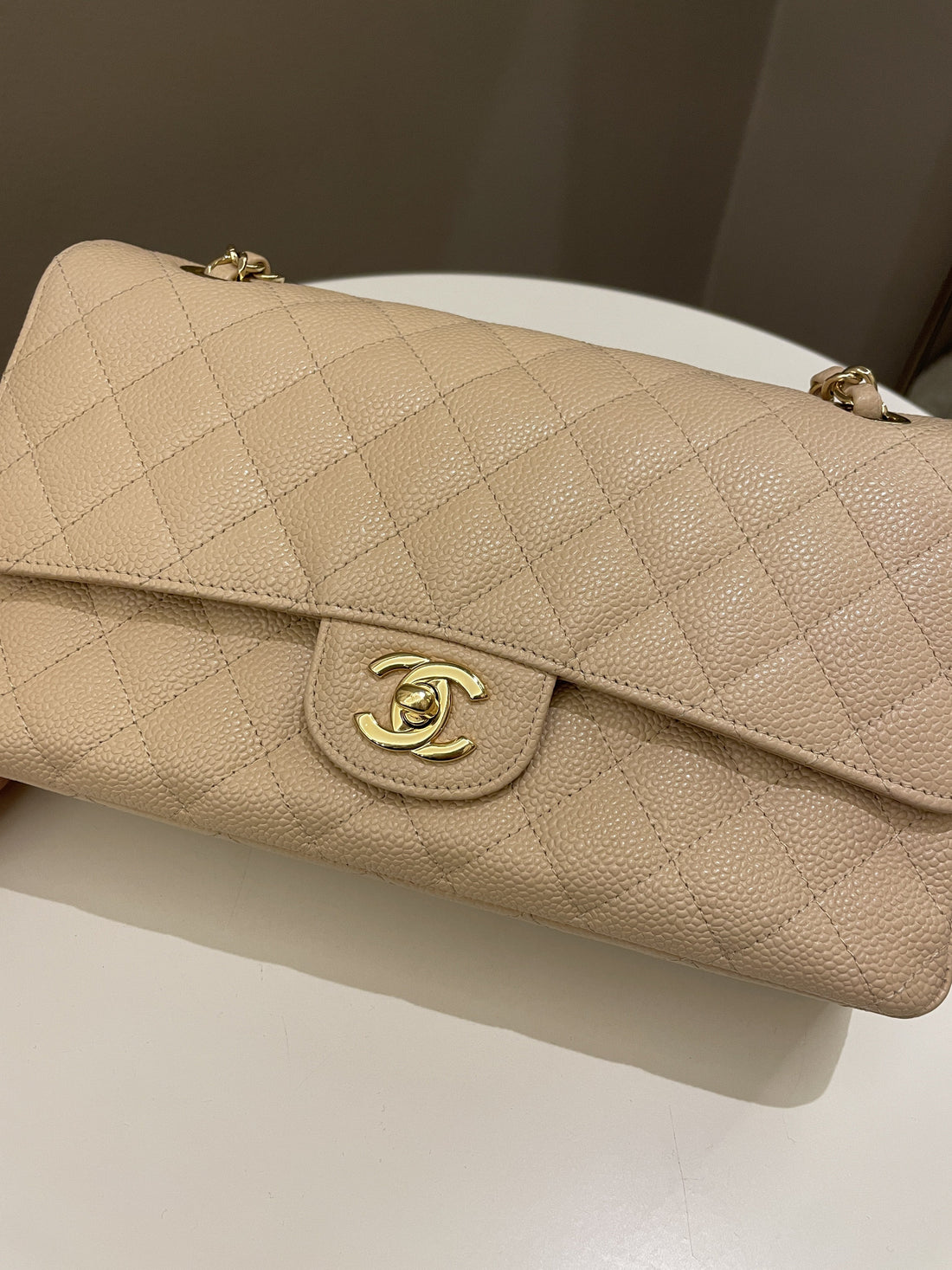 Chanel Classic Quilted Medium Double Flap Beige Caviar