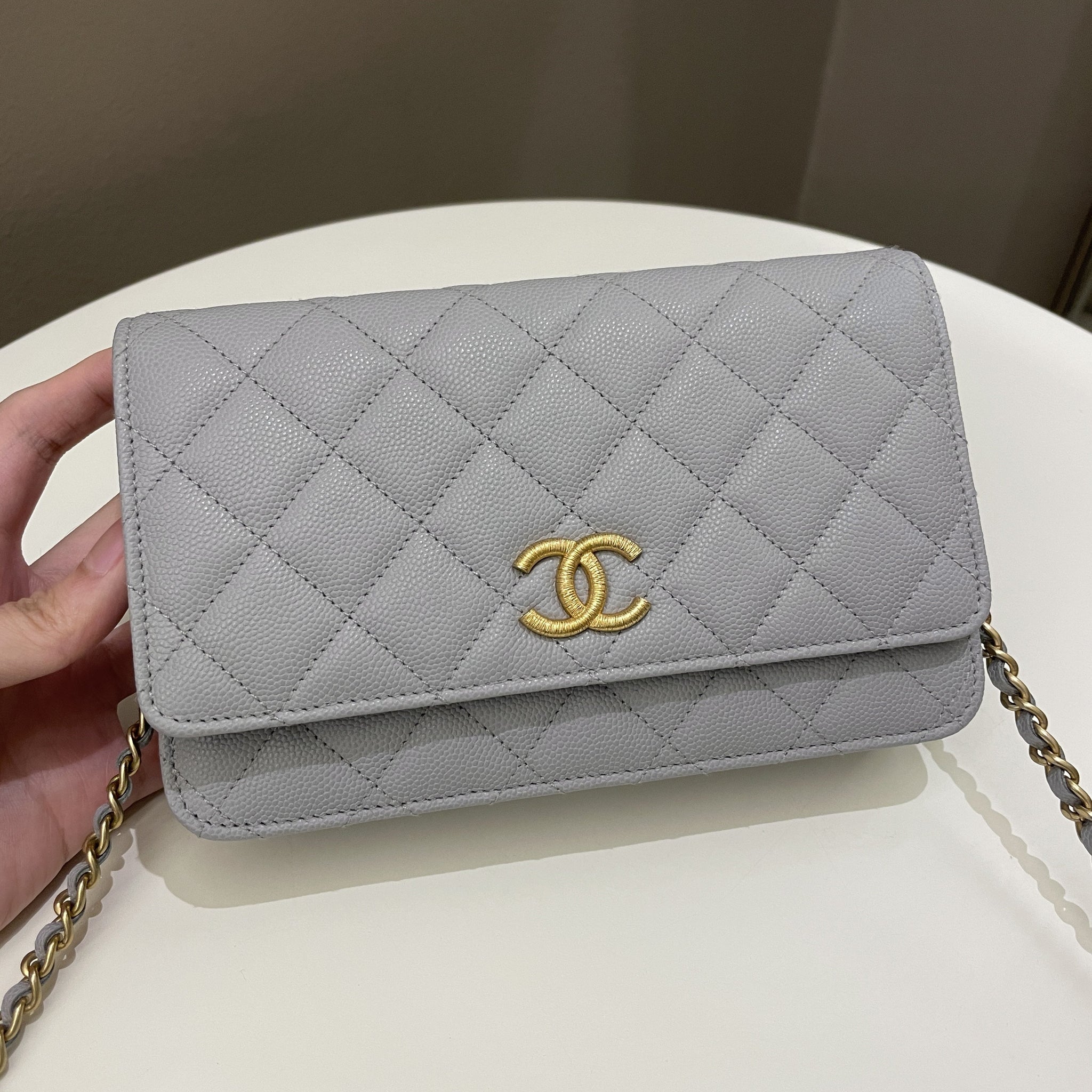 Chanel Gold Cc Classic Wallet on Chain Grey Caviar