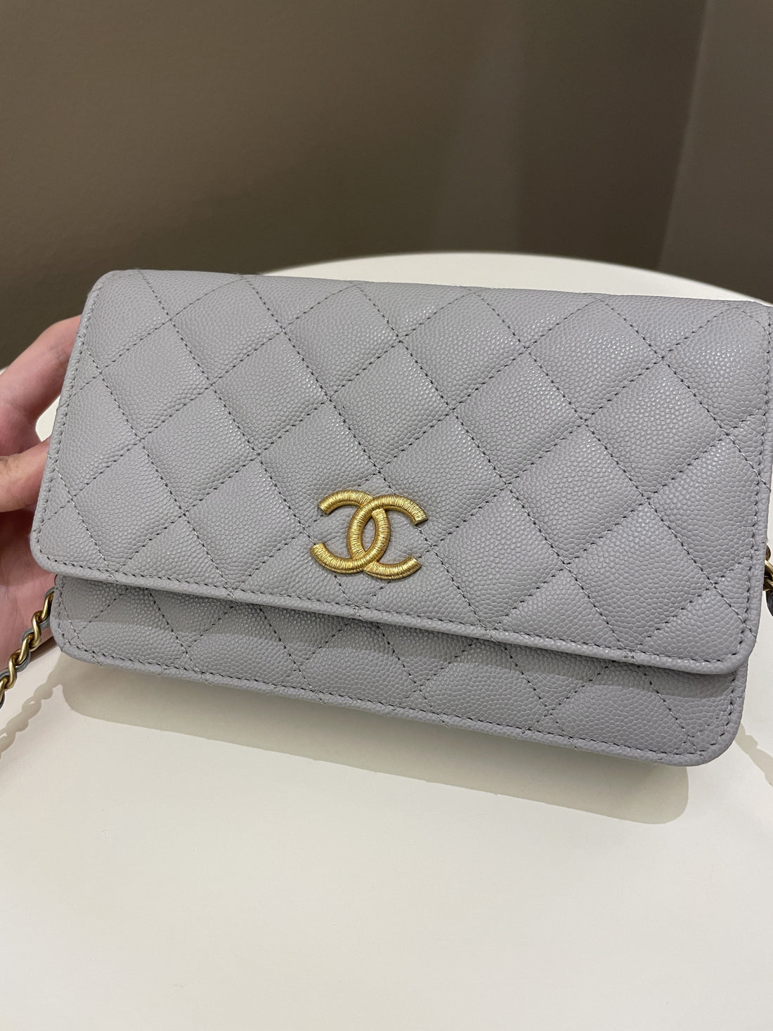 Chanel Gold Cc Classic Wallet on Chain Grey Caviar