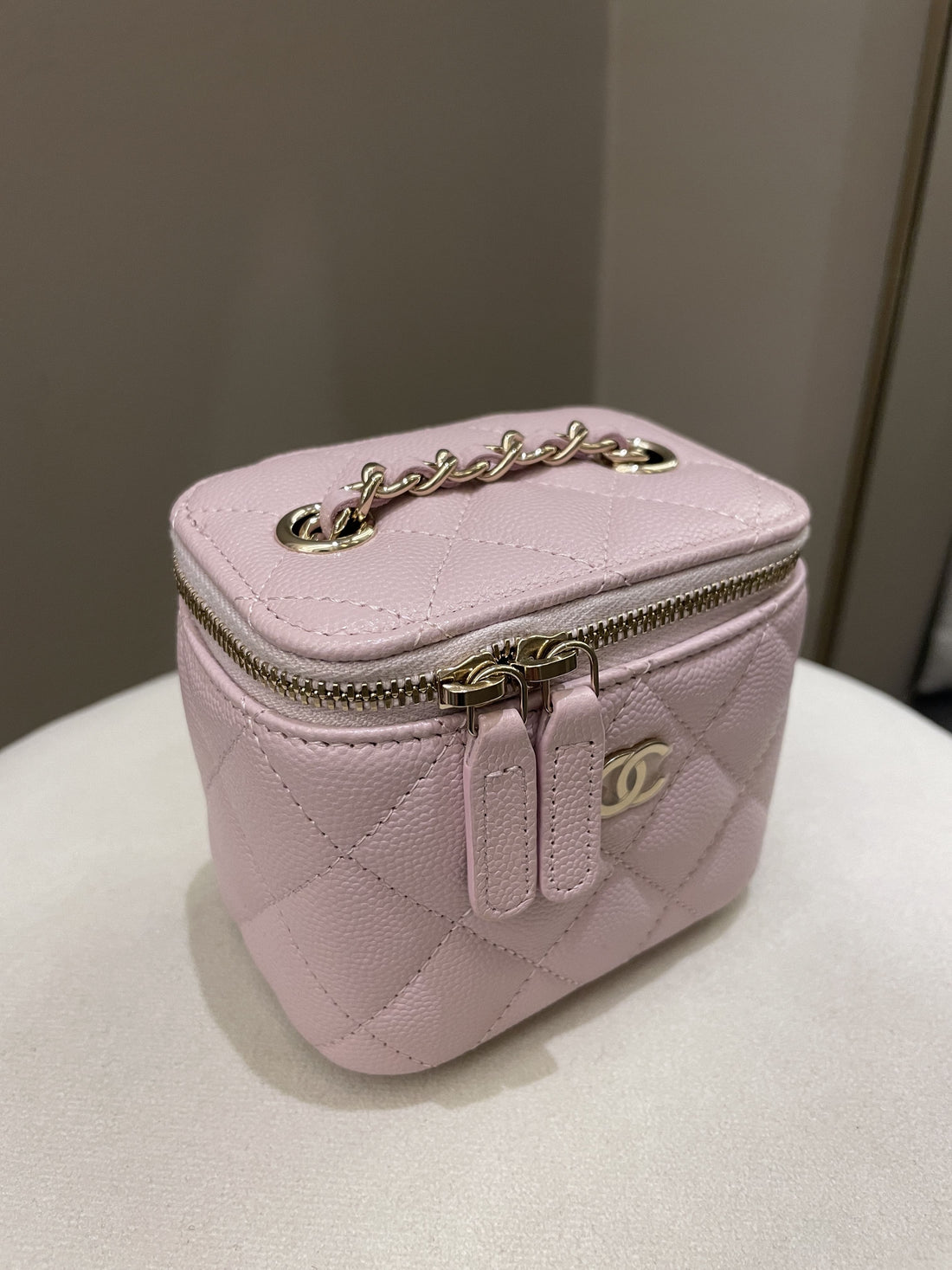 Chanel 21S Quilted Mini Vanity Cube Rose Clair Lilac Caviar