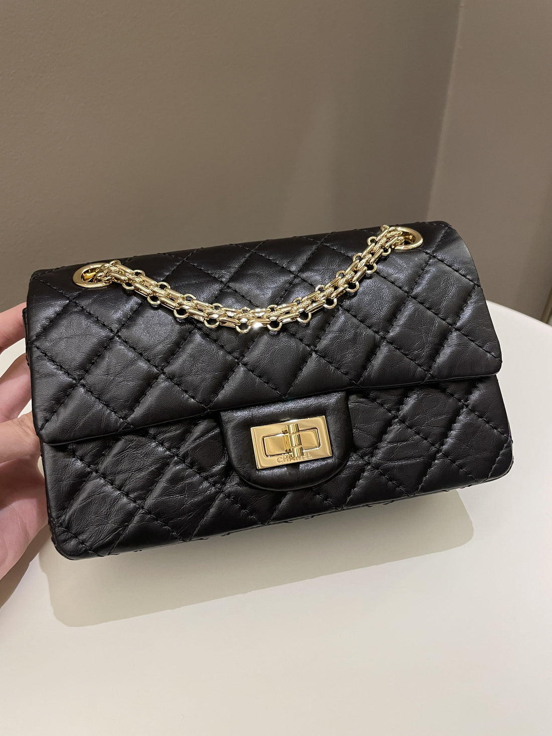 Chanel 2.55 Quilted Mini Reissue Black Aged Calfskin