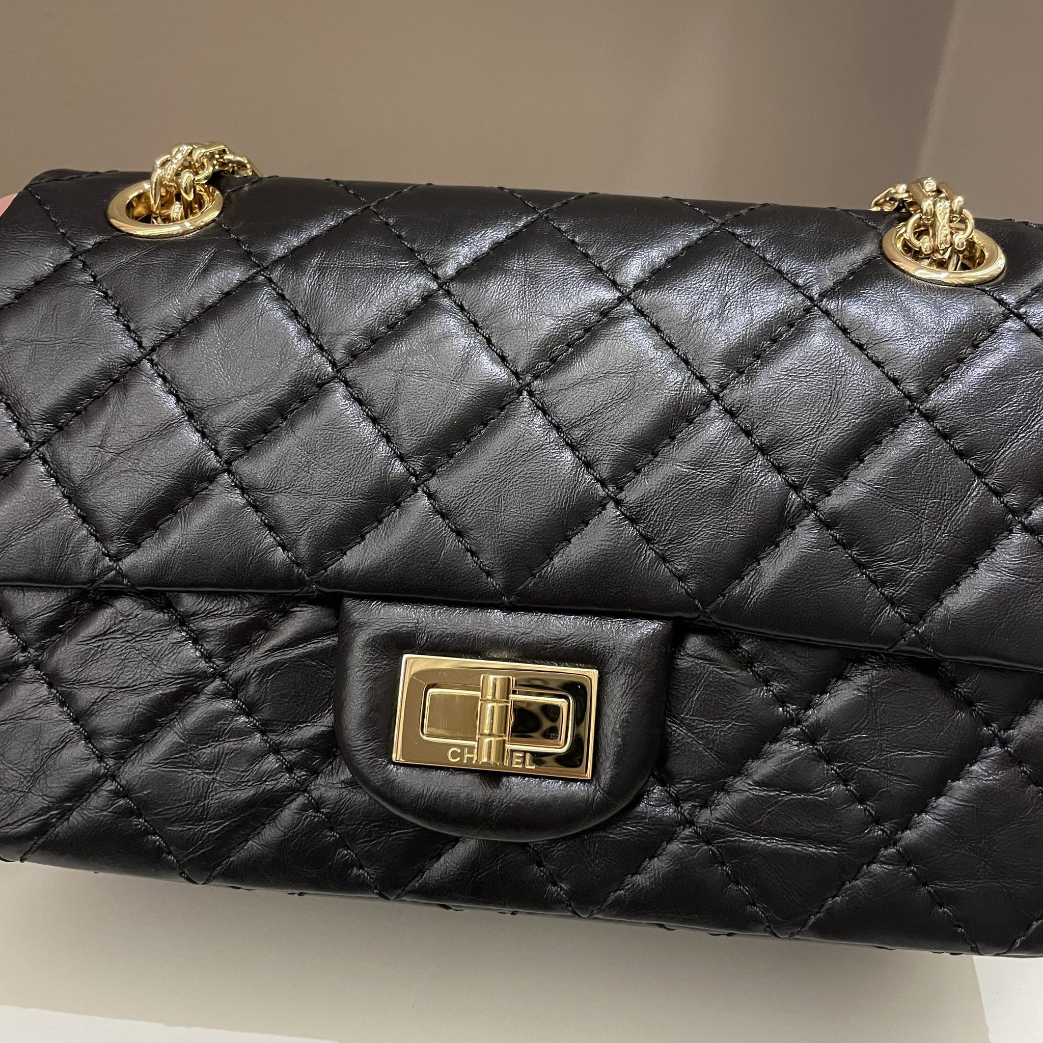 Chanel 2.55 Quilted Mini Reissue Black Aged Calfskin