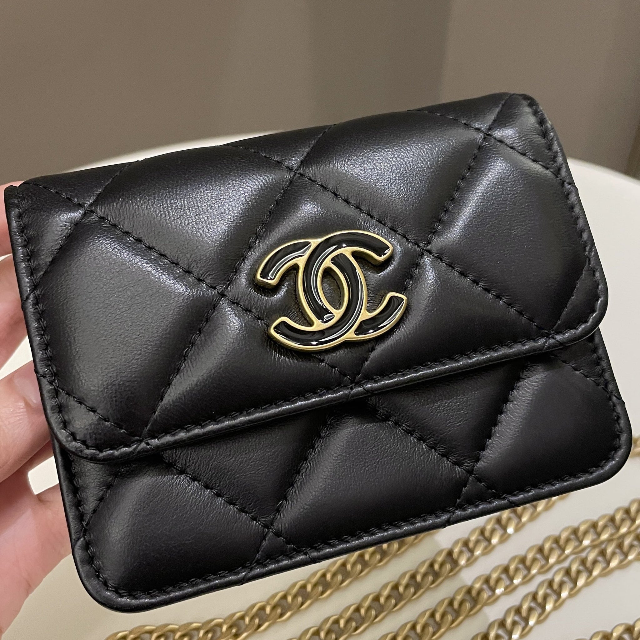 Chanel 22P Pending Belt Clutch Chain Black Lambskin