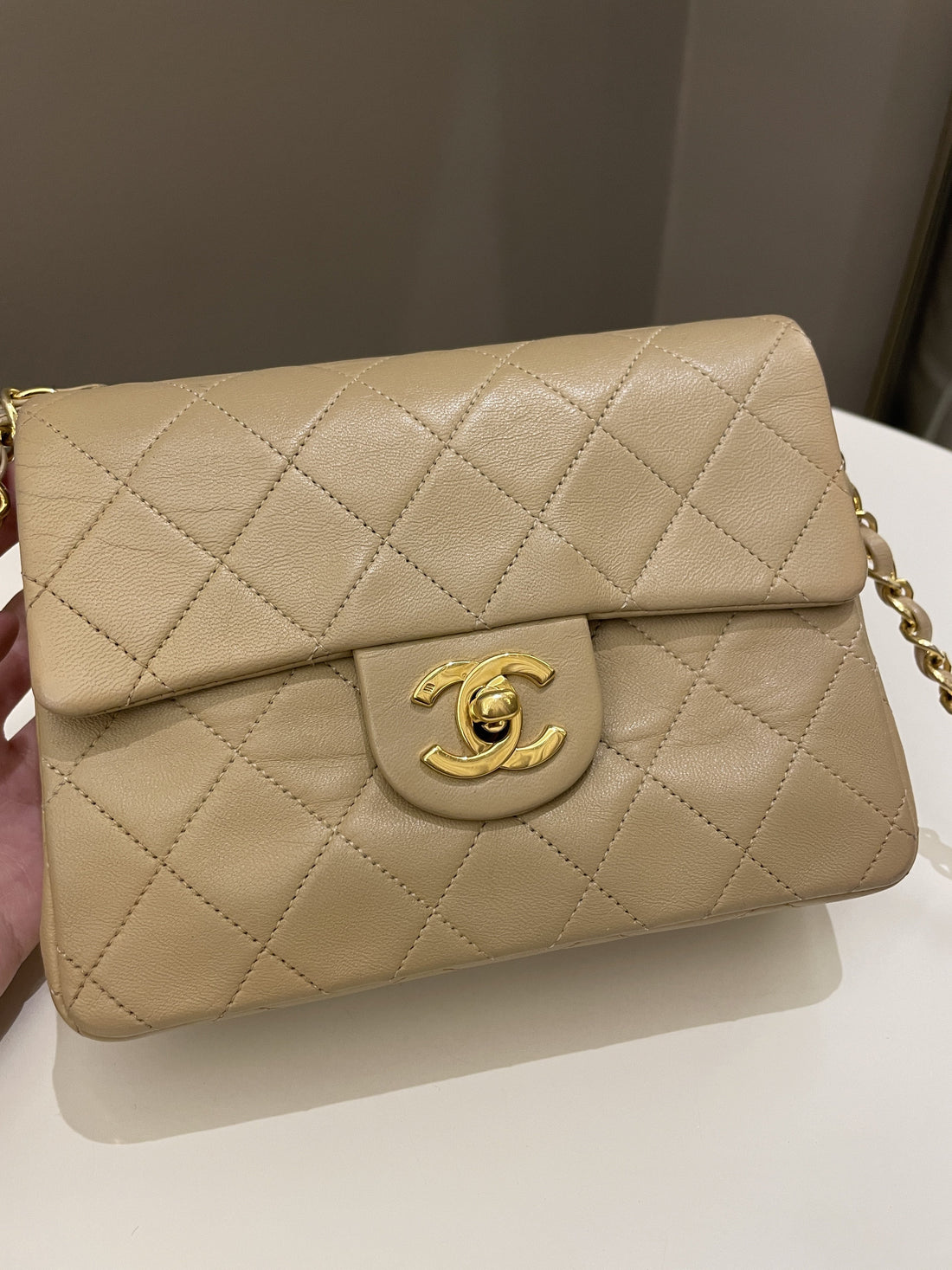 Chanel Vintage Classic Quilted Mini Square Beige Lambskin