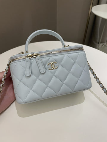 Chanel 21K Top Handle Vanity Rectangular Baby Blue Lambskin