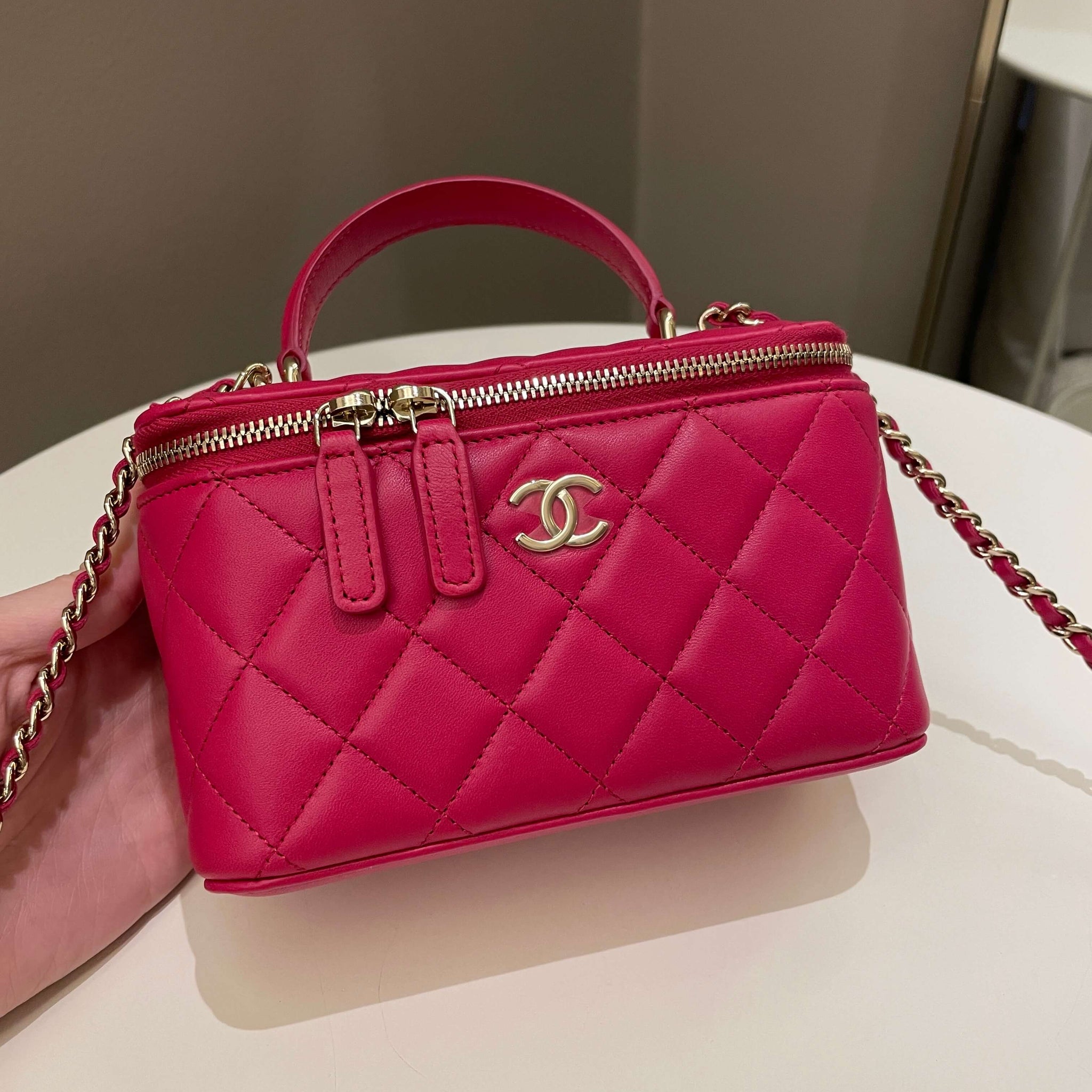 Chanel 21K Top Handle Vanity Rectangular Dark Rose Lambskin