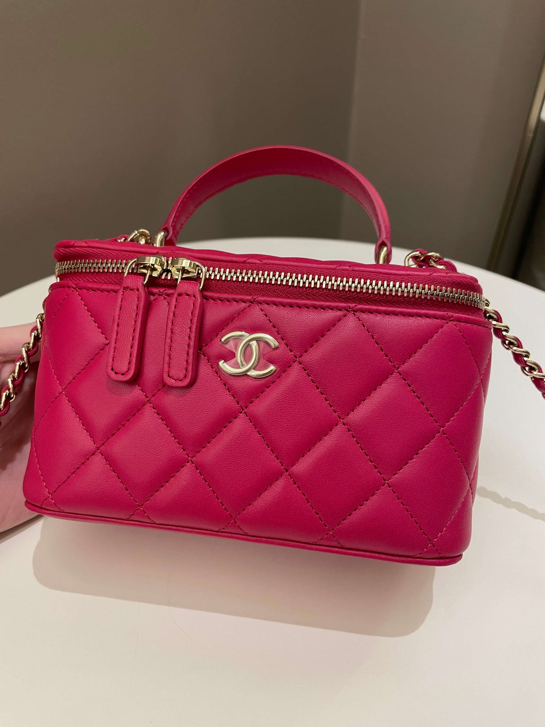 Chanel 21K Top Handle Vanity Rectangular Dark Rose Lambskin