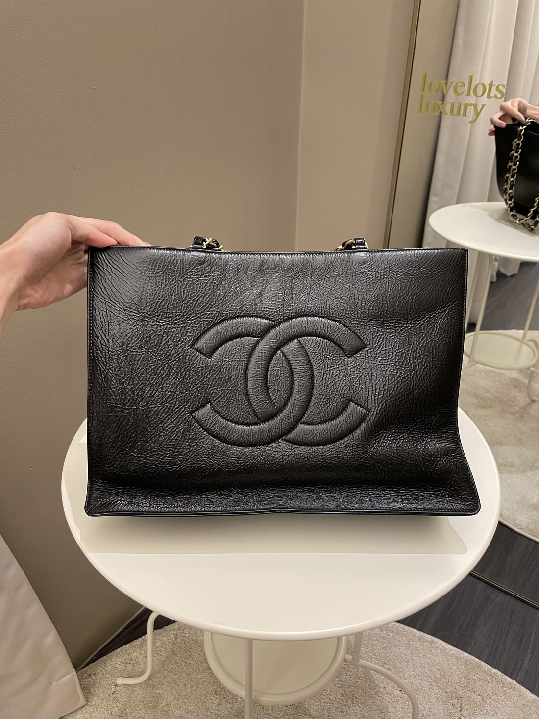 Chanel Timeless CC Shoulder Tote Black Aged Calfskin