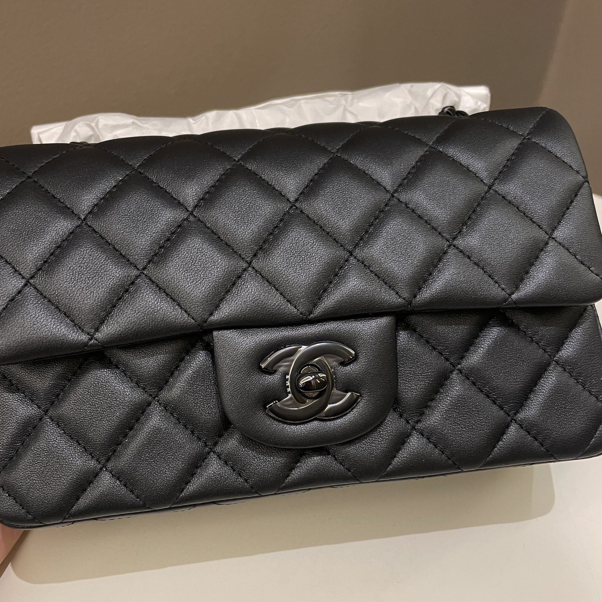 Chanel Classic So Black Quilted Mini Rectangular Black