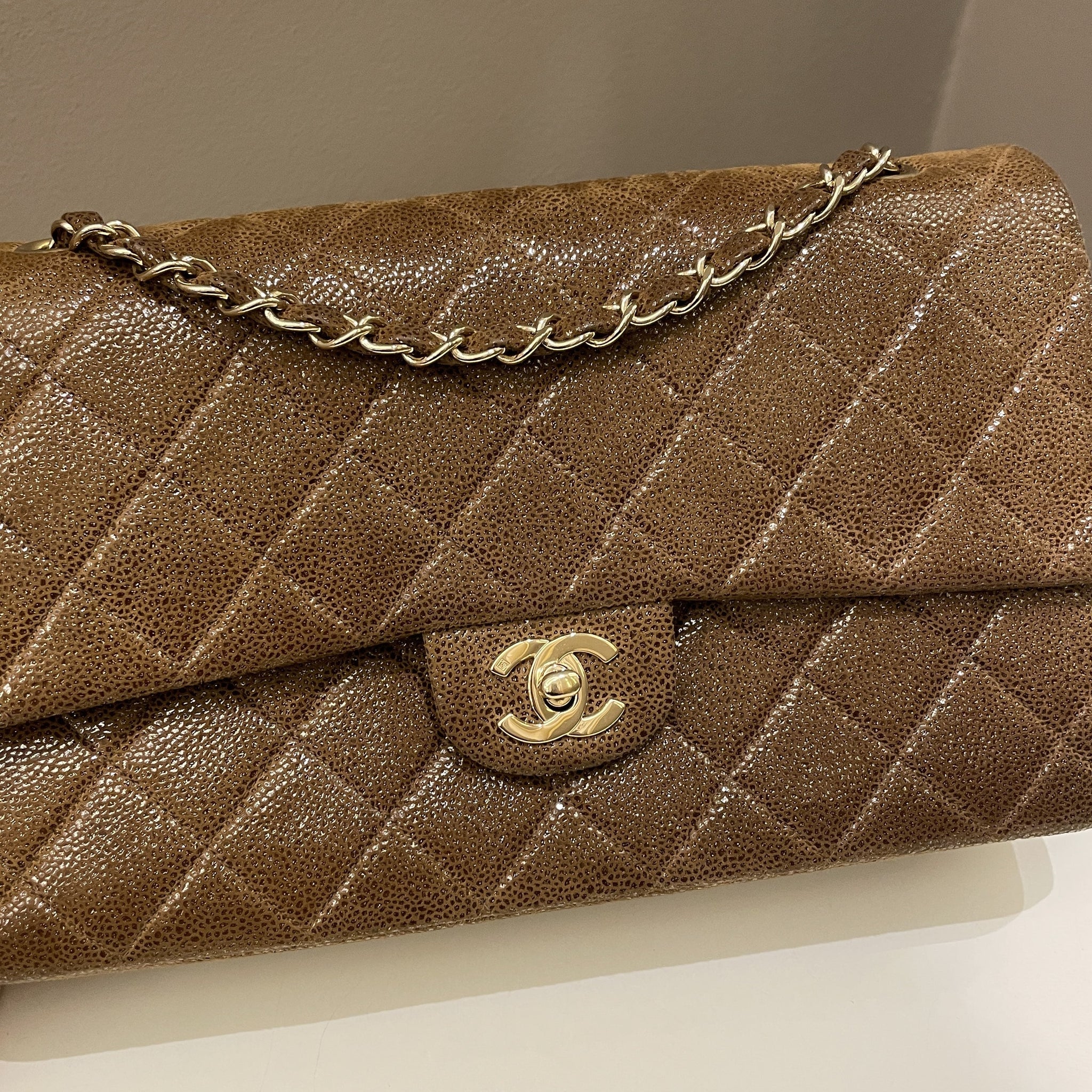 Chanel Vintage Classic Quilted Double Flap Brown Suede Caviar