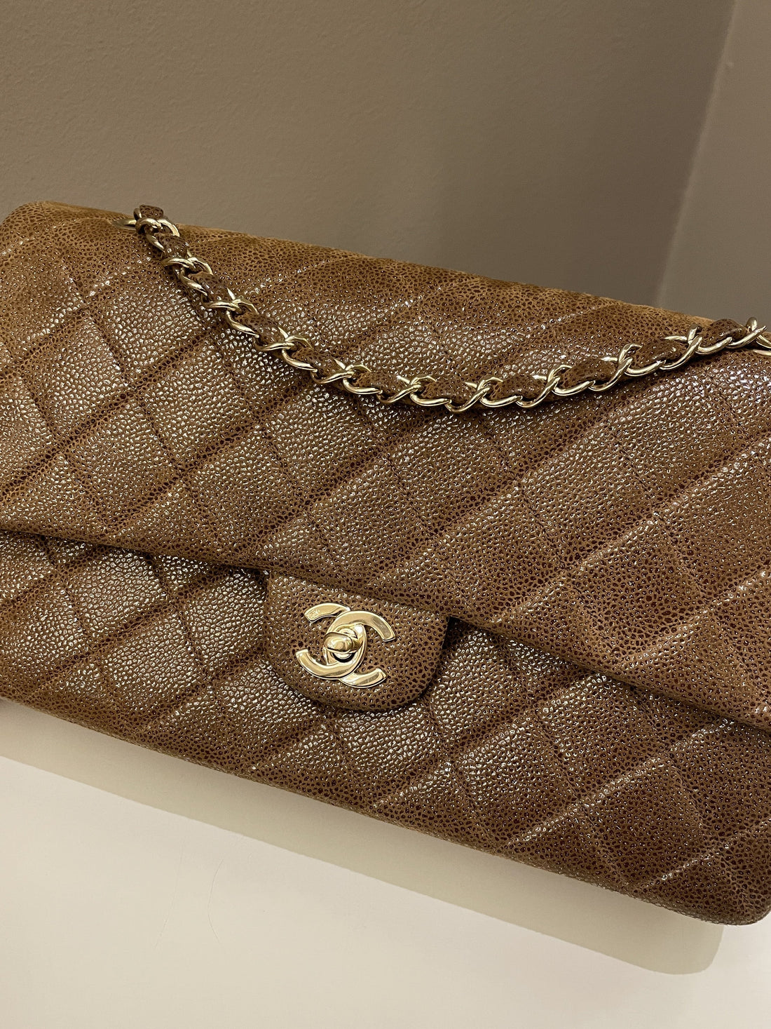 Chanel Vintage Classic Quilted Double Flap Brown Suede Caviar