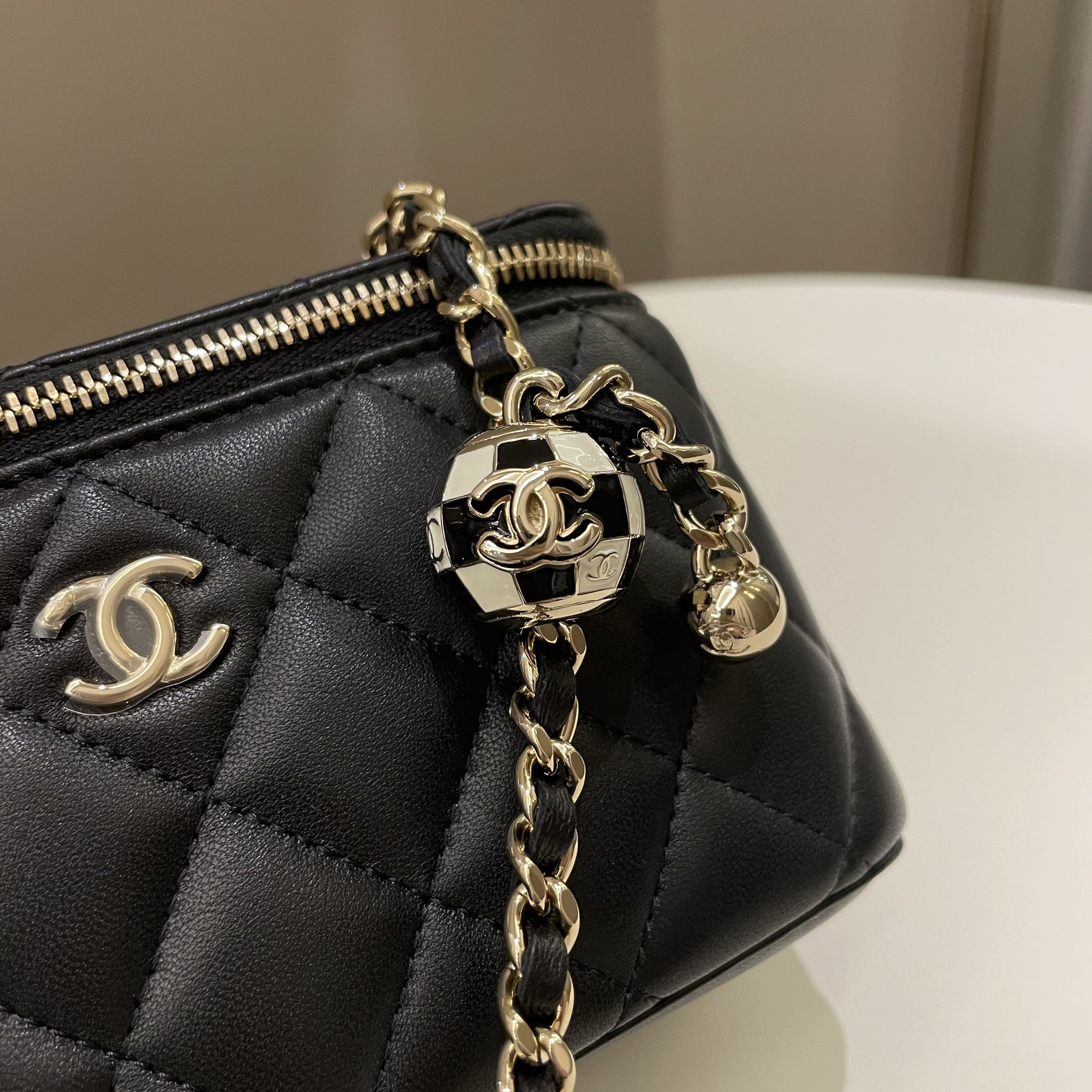 Chanel 23C Quilted Pearl Crush Vanity Rectangular Black Lambskin