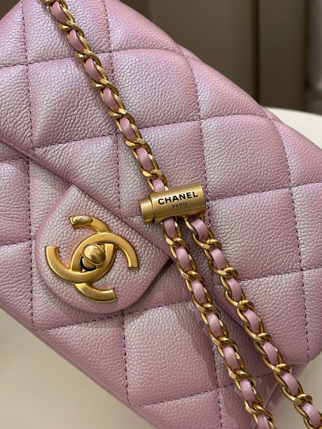 Chanel 21K My Perfect Mini Flap Bag Iridescent Pink Lilac Caviar