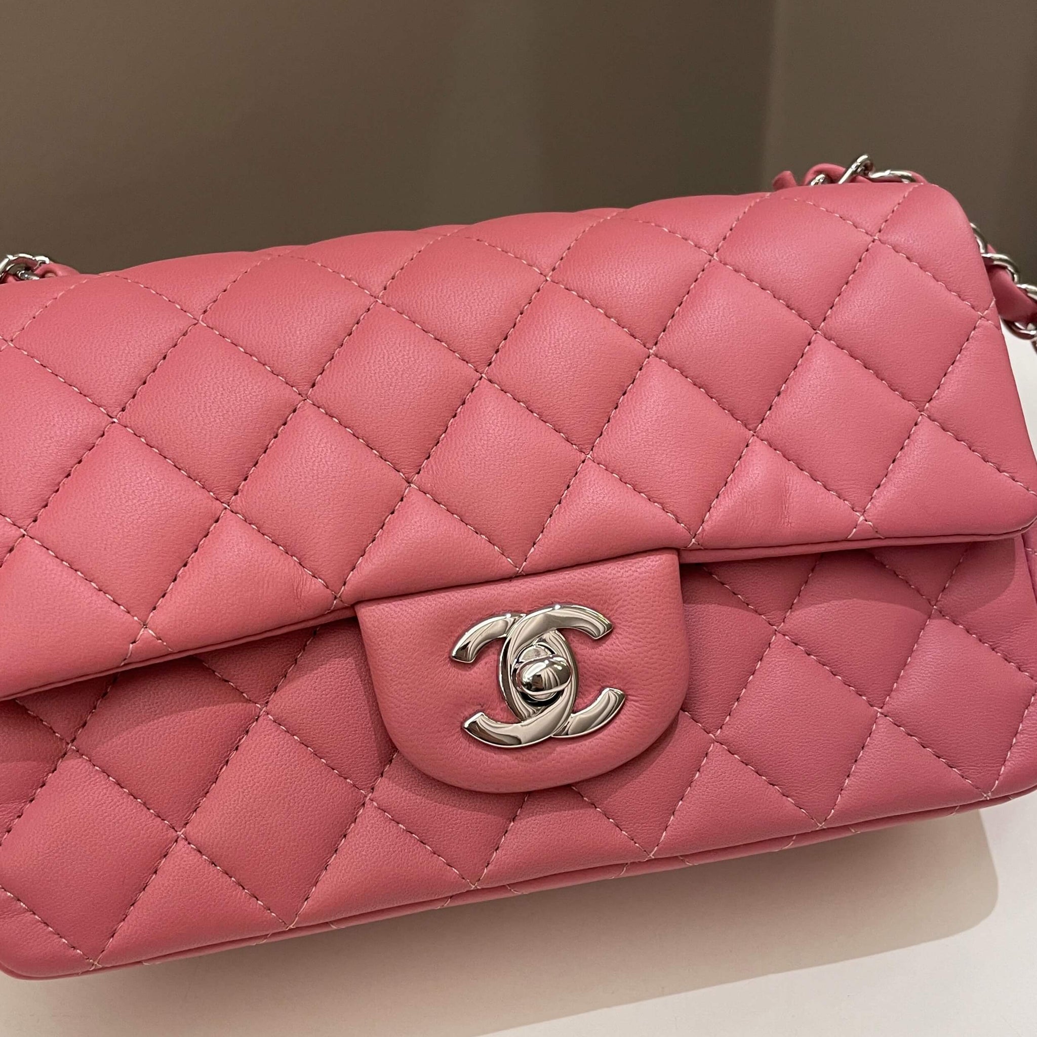 Chanel Classic Quilted Mini Rectangular Mauve Pink Lambskin