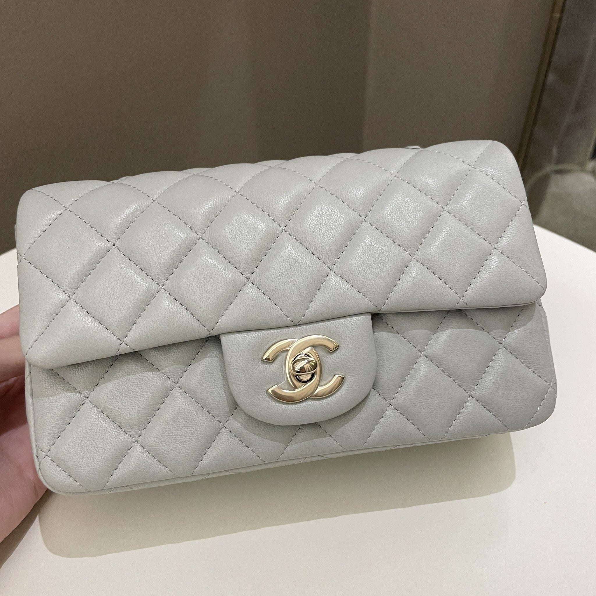 Chanel Classic Quilted Mini Rectangular Light Grey Lambskin