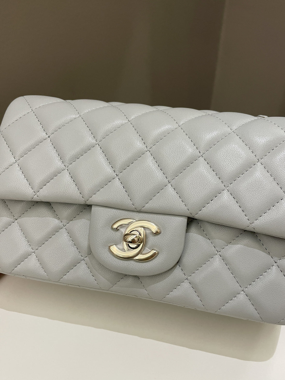Chanel Classic Quilted Mini Rectangular Light Grey Lambskin