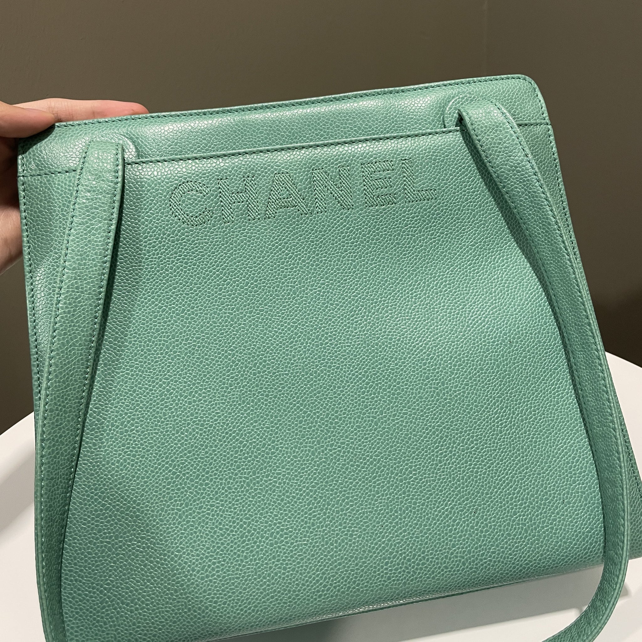 Chanel Vintage Shoulder Tote Bag Mint Caviar