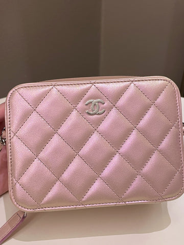 Chanel 21K Quilted Camera Sling Bag Iridescent Pink Calfskin