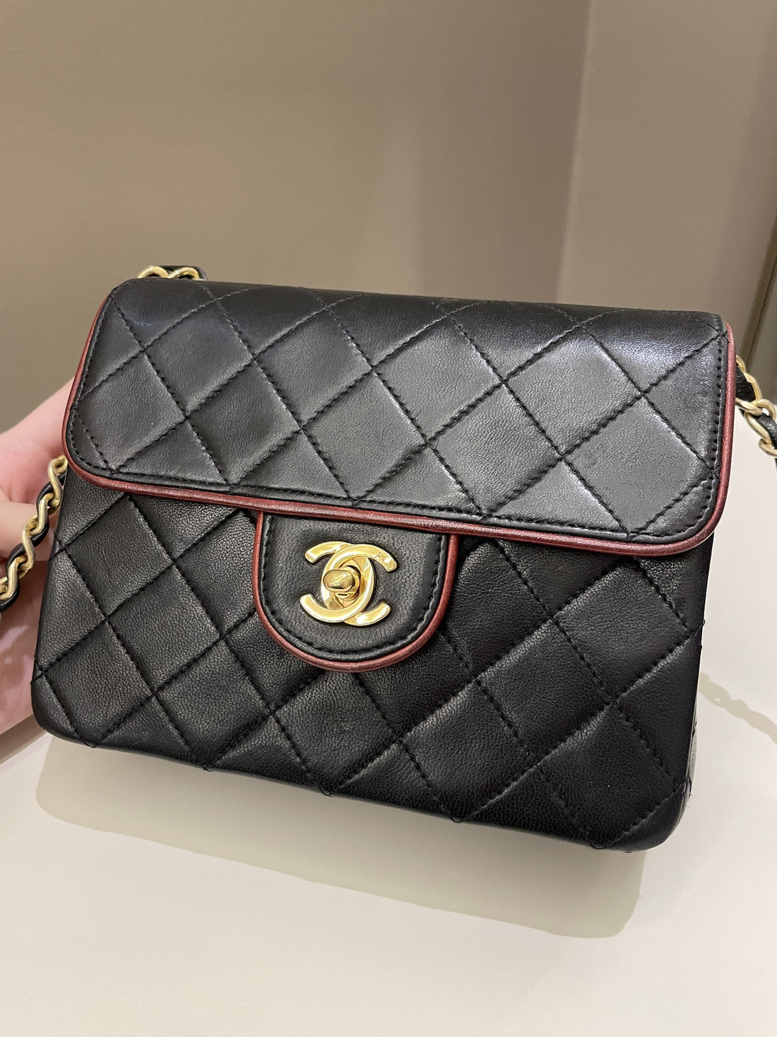 Chanel Vintage Classic Bi Tone Quilted Mini Square Black/ Red Lambskin