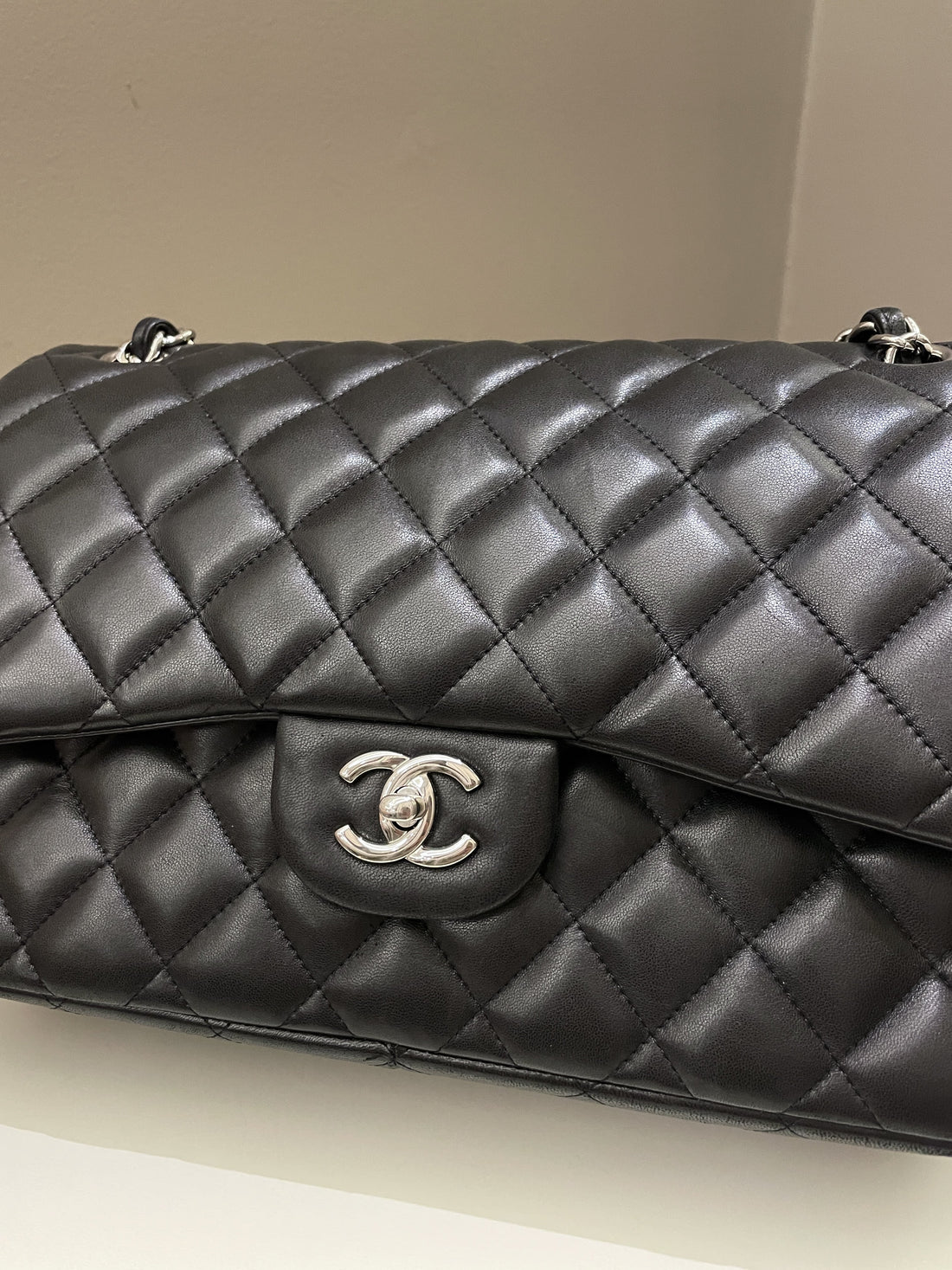 Chanel Classic Quilted Jumbo Double Flap Black Lambskin