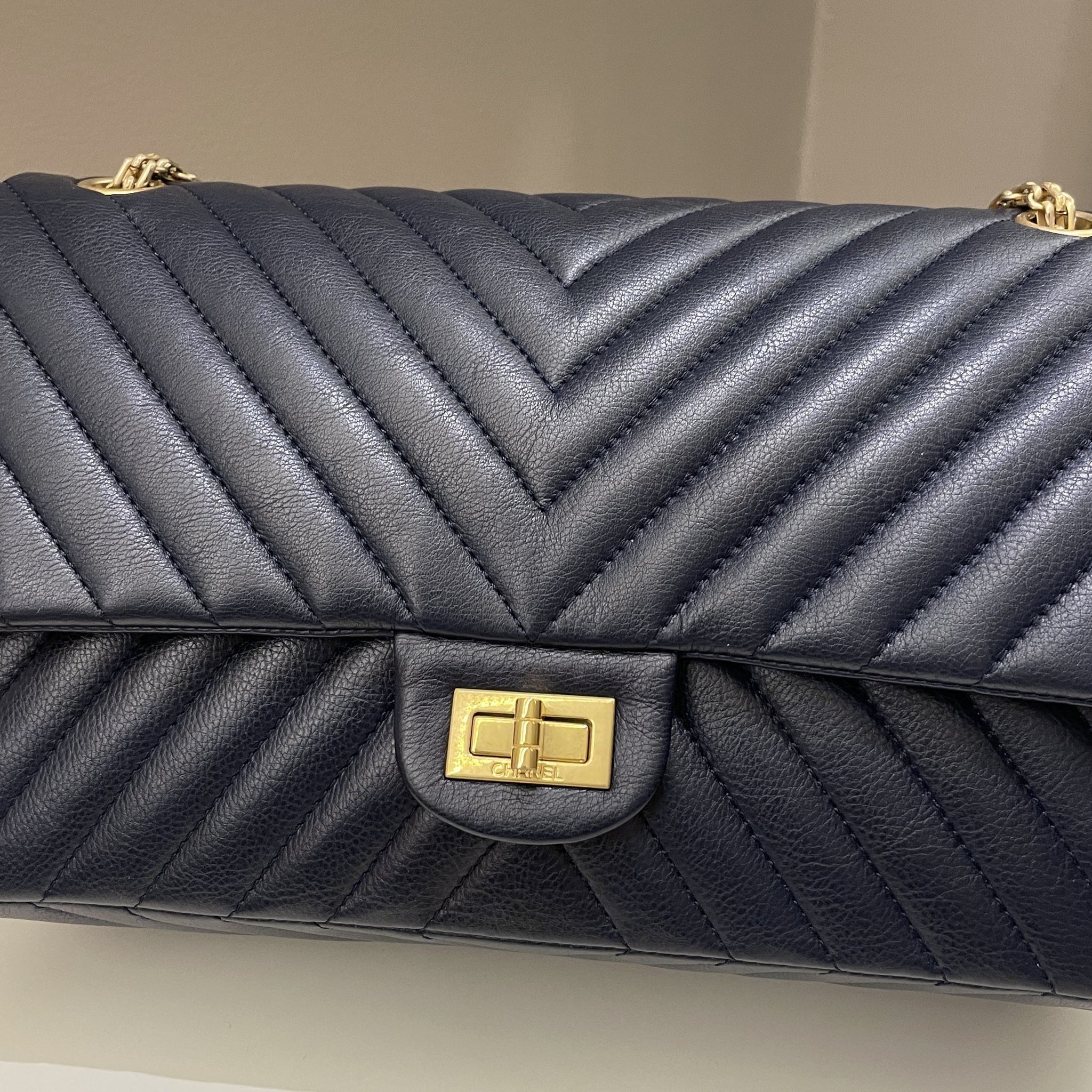 Chanel 2.55 227 Chevron Reissue Double Flap Dark Navy