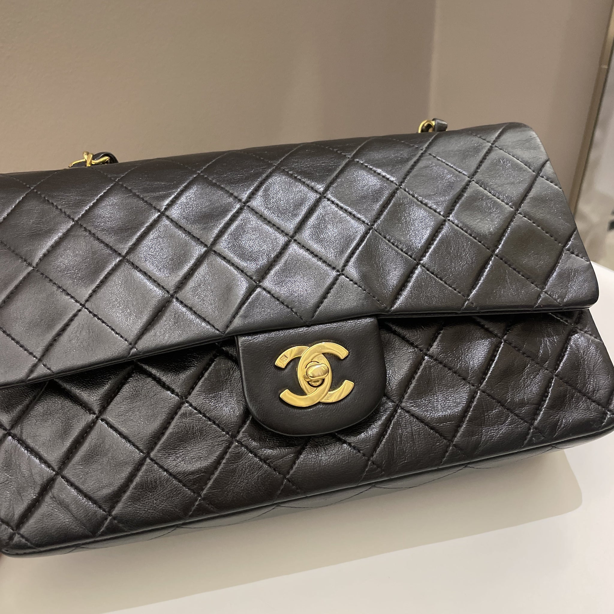 Chanel Vintage Classic Quilted Medium Double Flap Black Lambskin