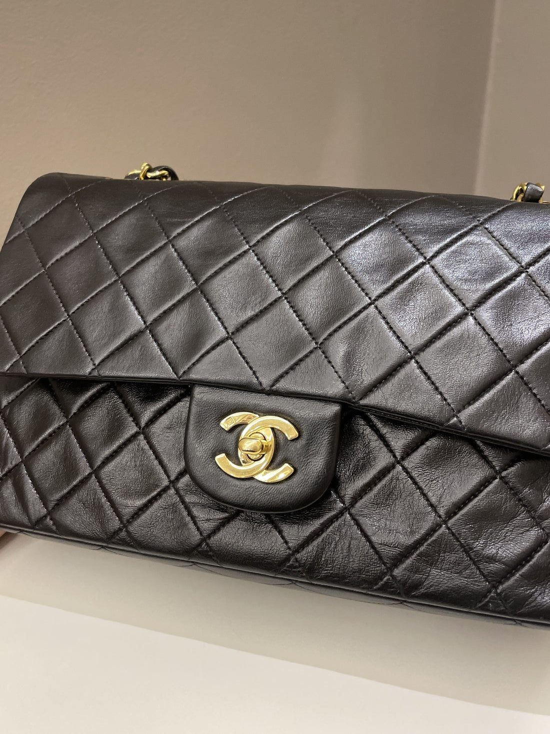Chanel Vintage Classic Quilted Medium Double Flap Black Lambskin