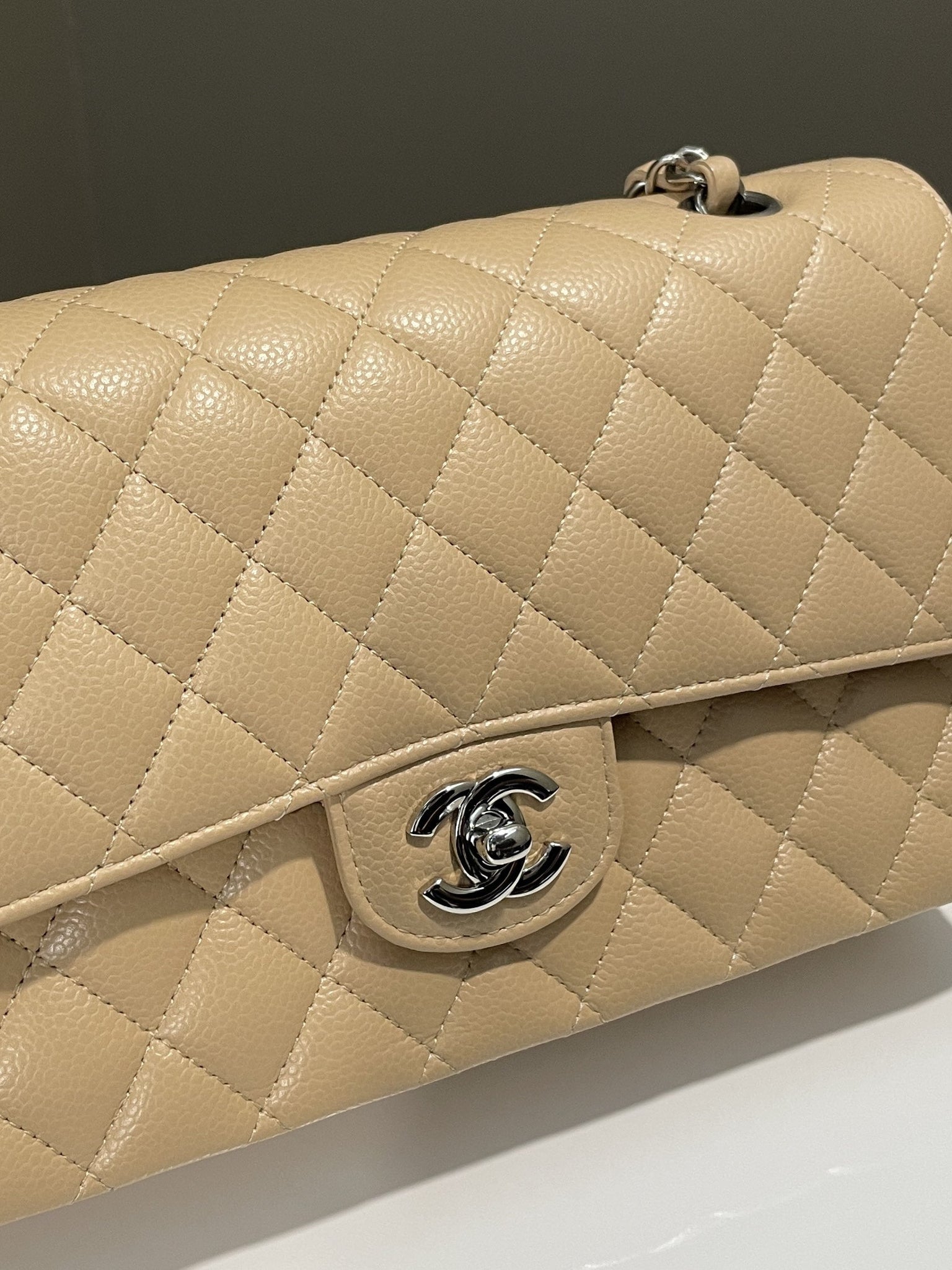 Chanel Classic Quilted Medium Double Flap Beige Claire