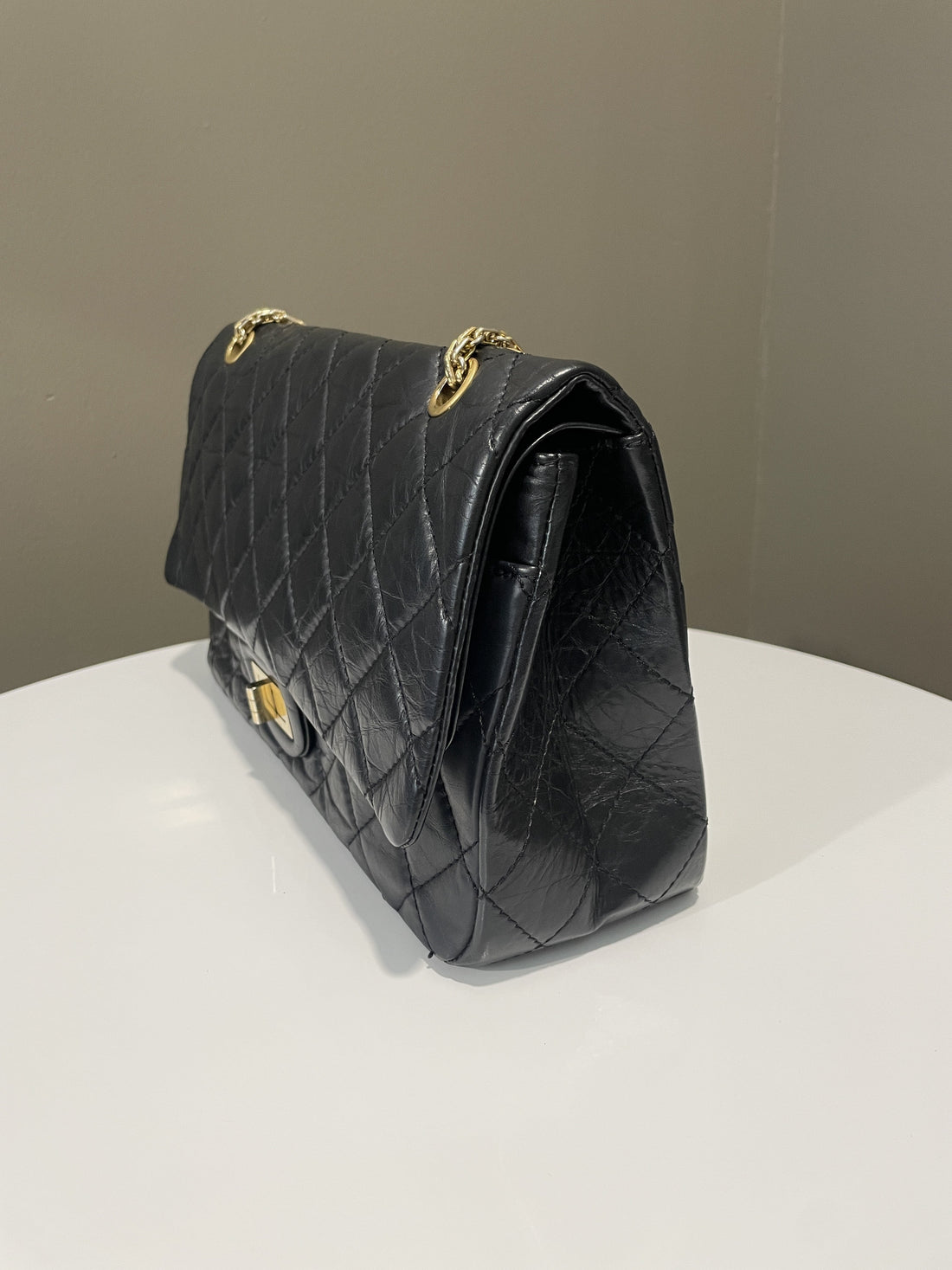 Chanel 2.55 227 Quilted Reissue Double Flap Black Aged Calfskin