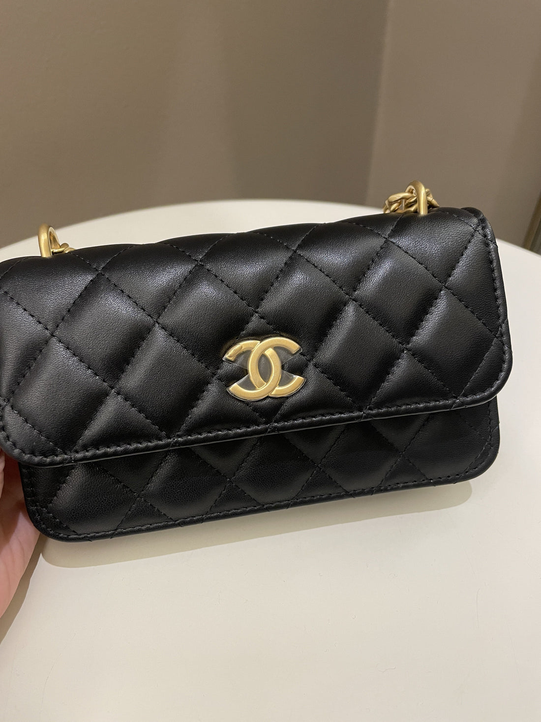 Chanel Camellia Pearl Crush Clutch on Chain Black