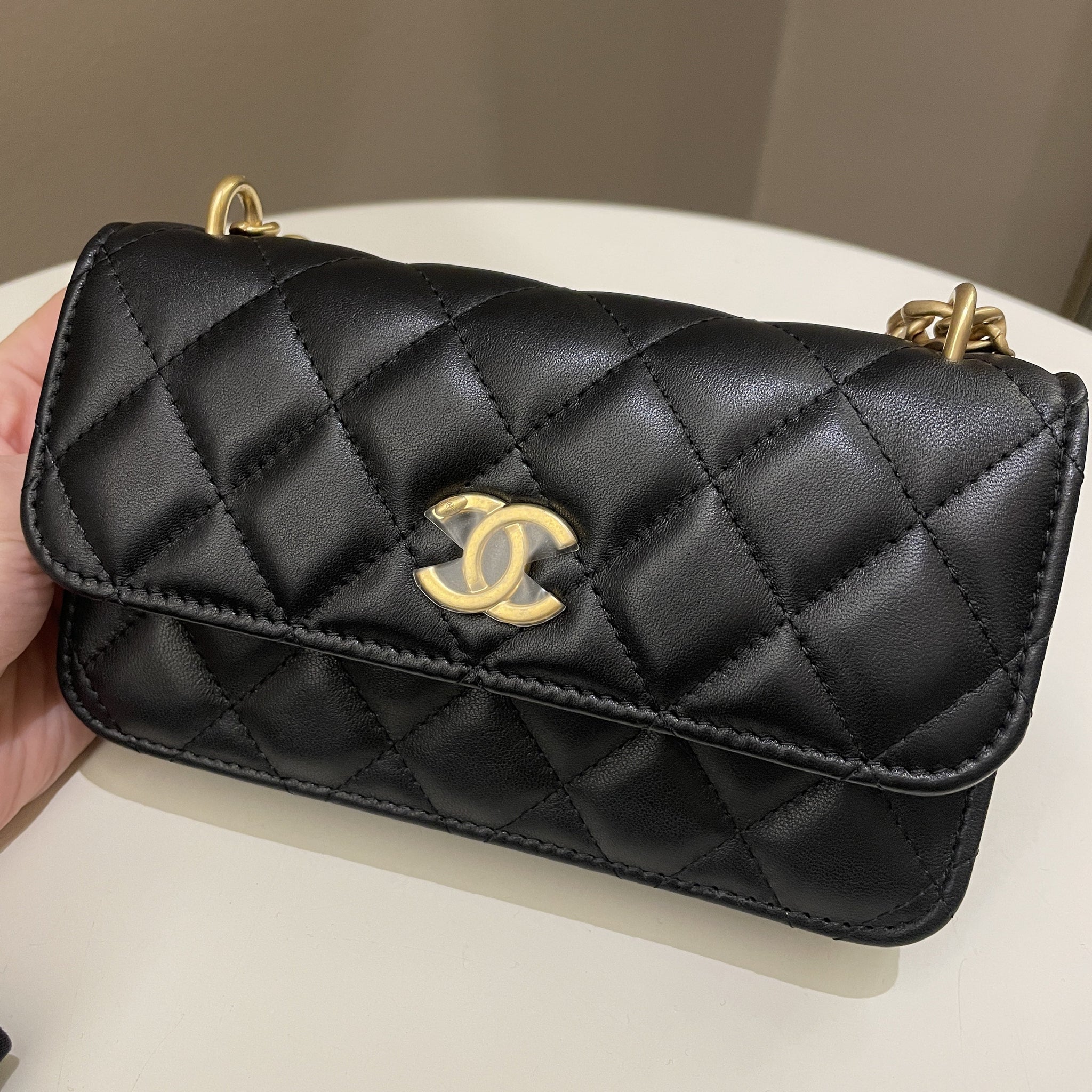 Chanel Camellia Pearl Crush Clutch on Chain Black