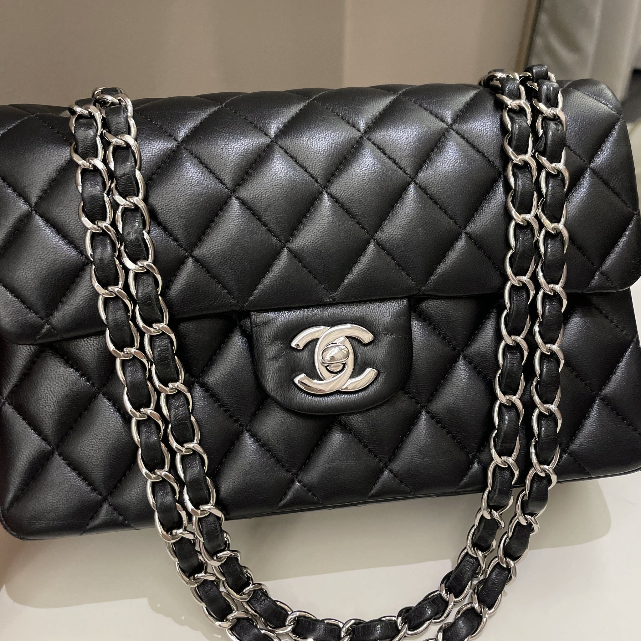 Chanel Classic Quilted Small Double Flap Black Lambskin