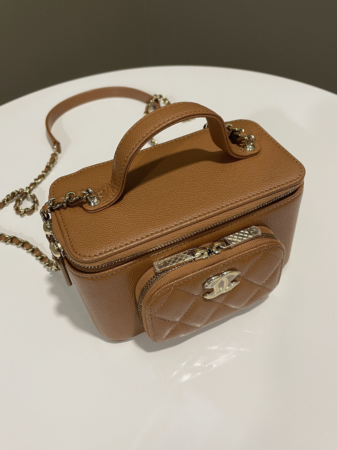 Chanel 23P Business Affinity Top Handle Vanity Rectangular Tan Caviar