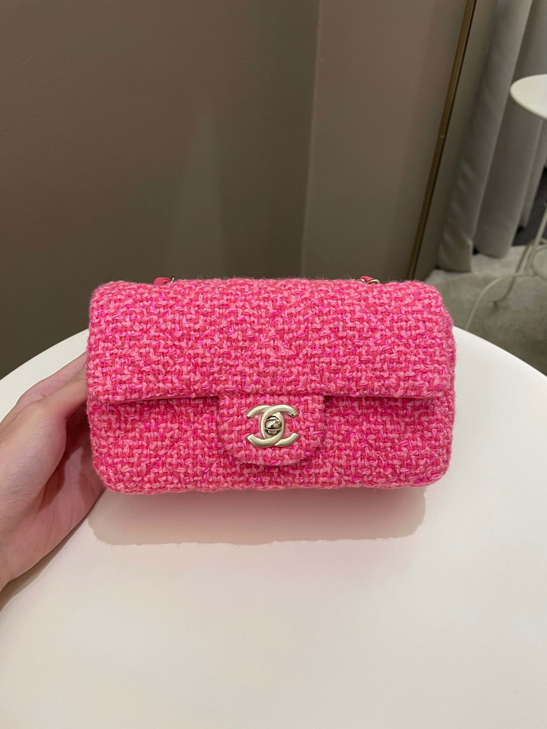 Chanel Classic Mini Rectangular Pink Tweed