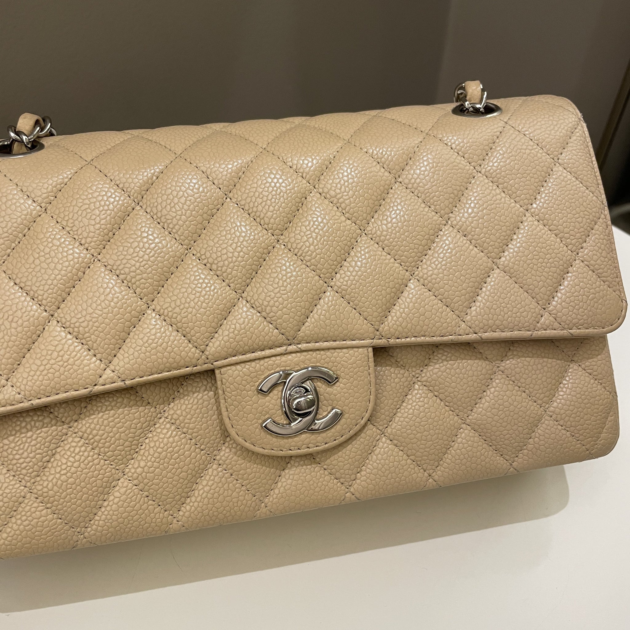 Chanel Classic Quilted Medium Double Flap Beige Caviar