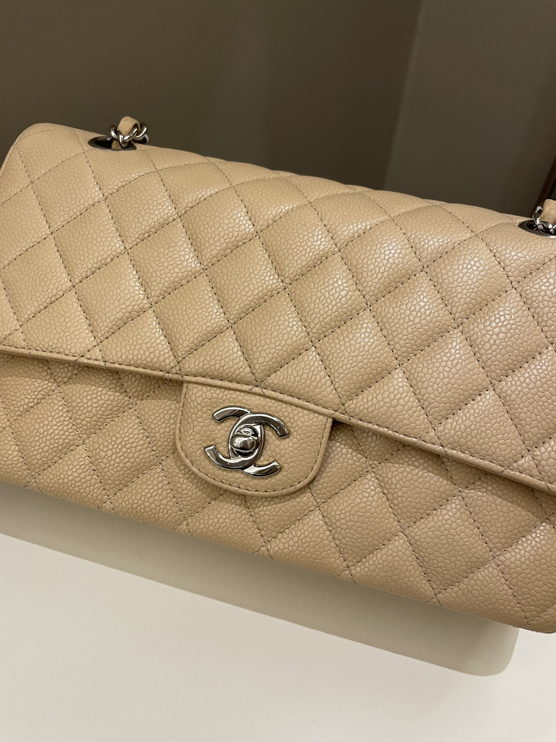 Chanel Classic Quilted Medium Double Flap Beige Caviar