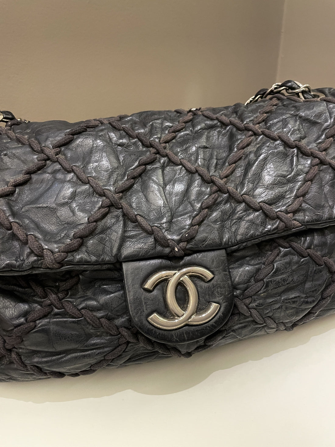 Chanel Ultra Stitch Classic Flap Black Distressed Leather