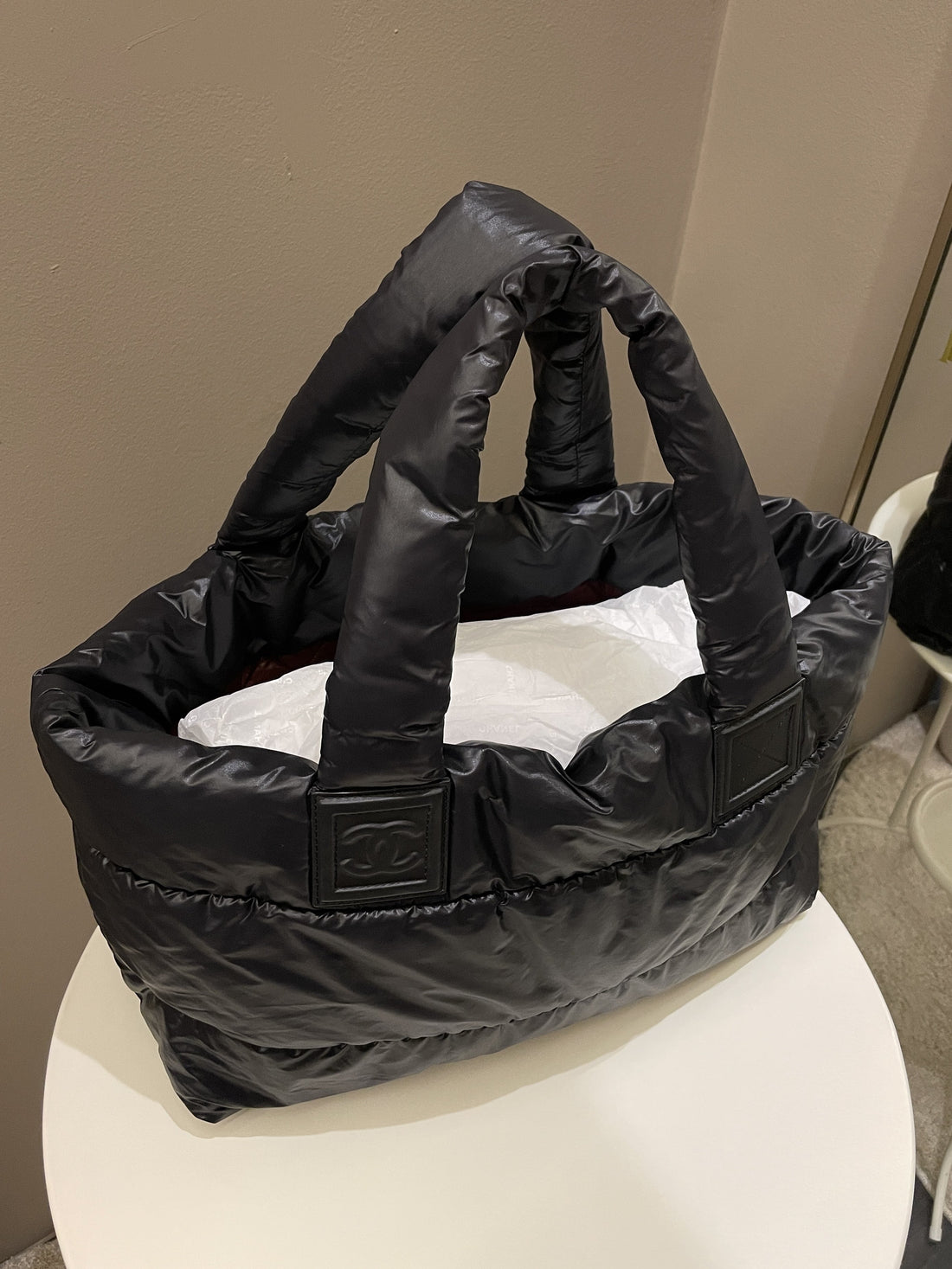 Chanel Coco Cocoon Reversible Tote Black Burgundy