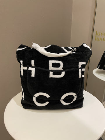 Chanel Coco Beach Tote Black/ White Terry Cloth