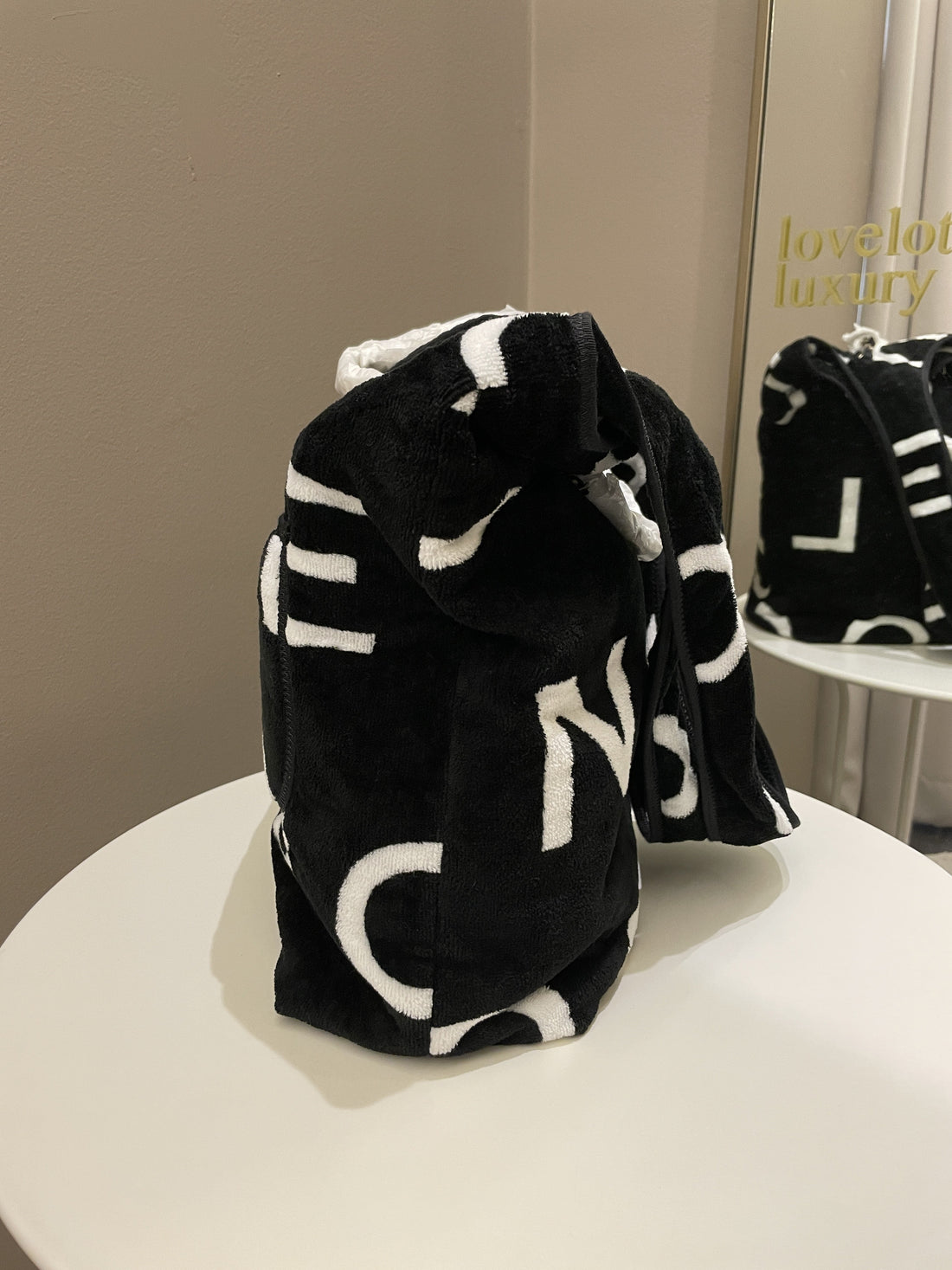 Chanel Coco Beach Tote Black/ White Terry Cloth