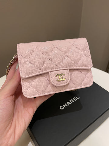 Chanel 22S Quilted Clutch On Chain Rose Claire Caviar