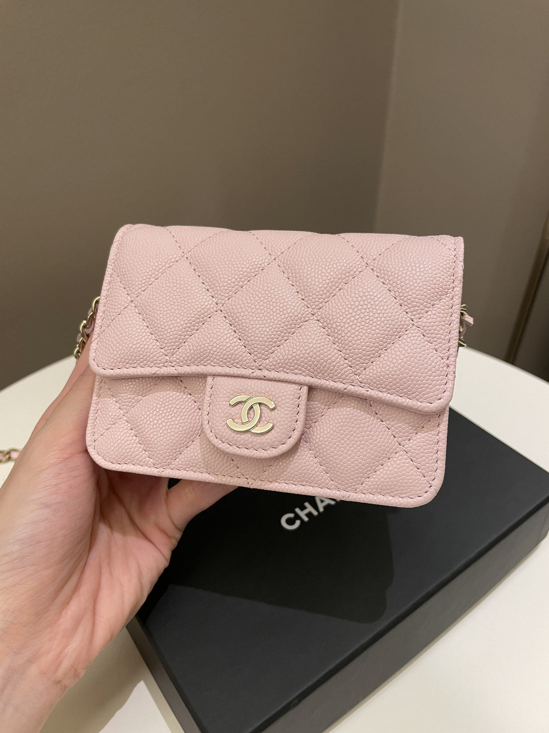 Chanel 22S Quilted Clutch On Chain Rose Claire Caviar