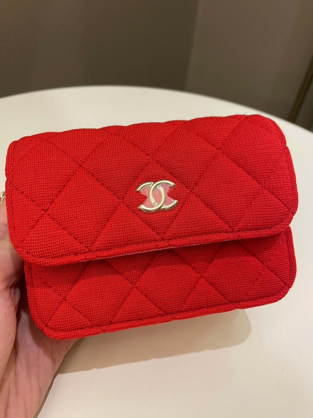 Chanel 23C Quilted VIP Clutch On Chain Red Pink Jersey