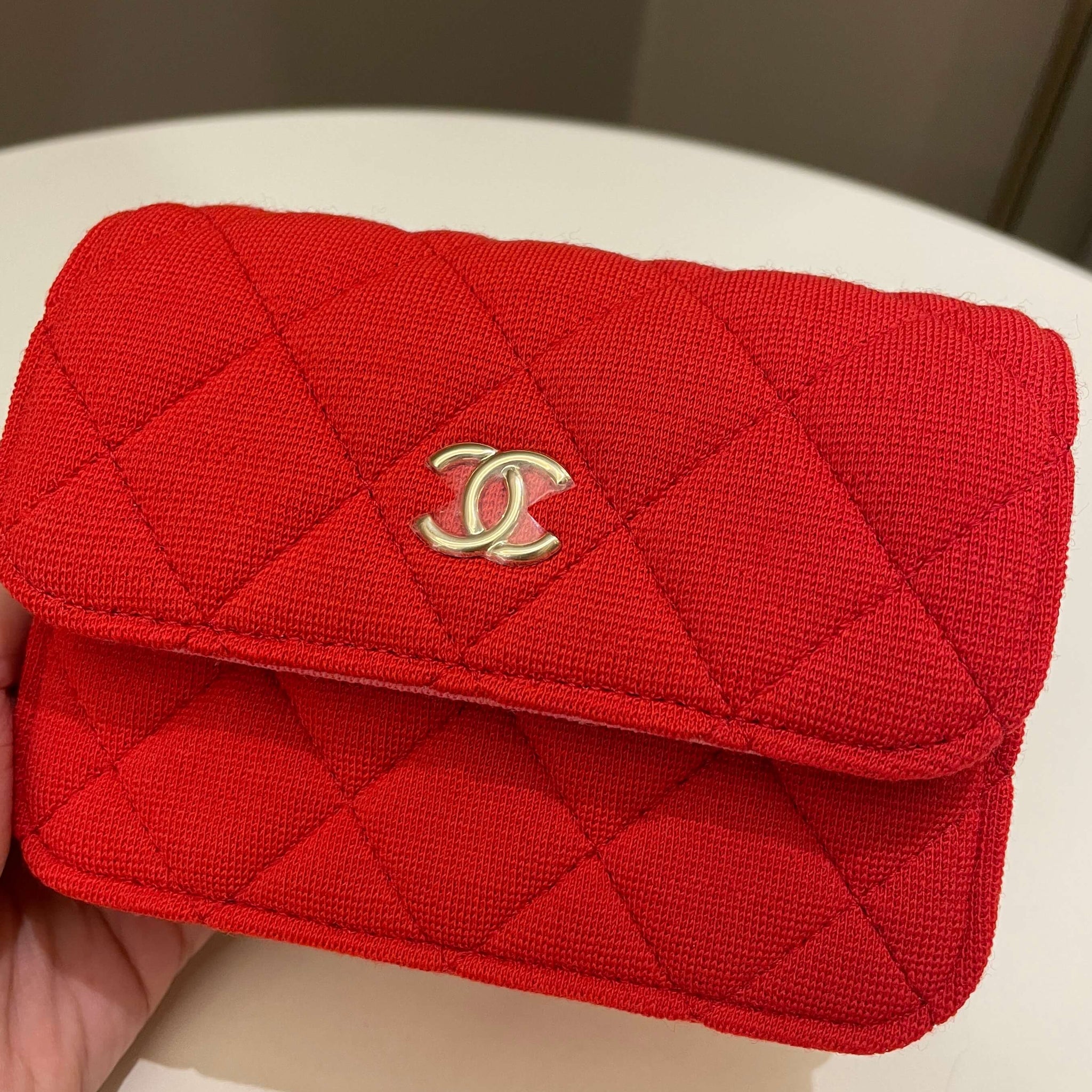 Chanel 23C Quilted VIP Clutch On Chain Red Pink Jersey