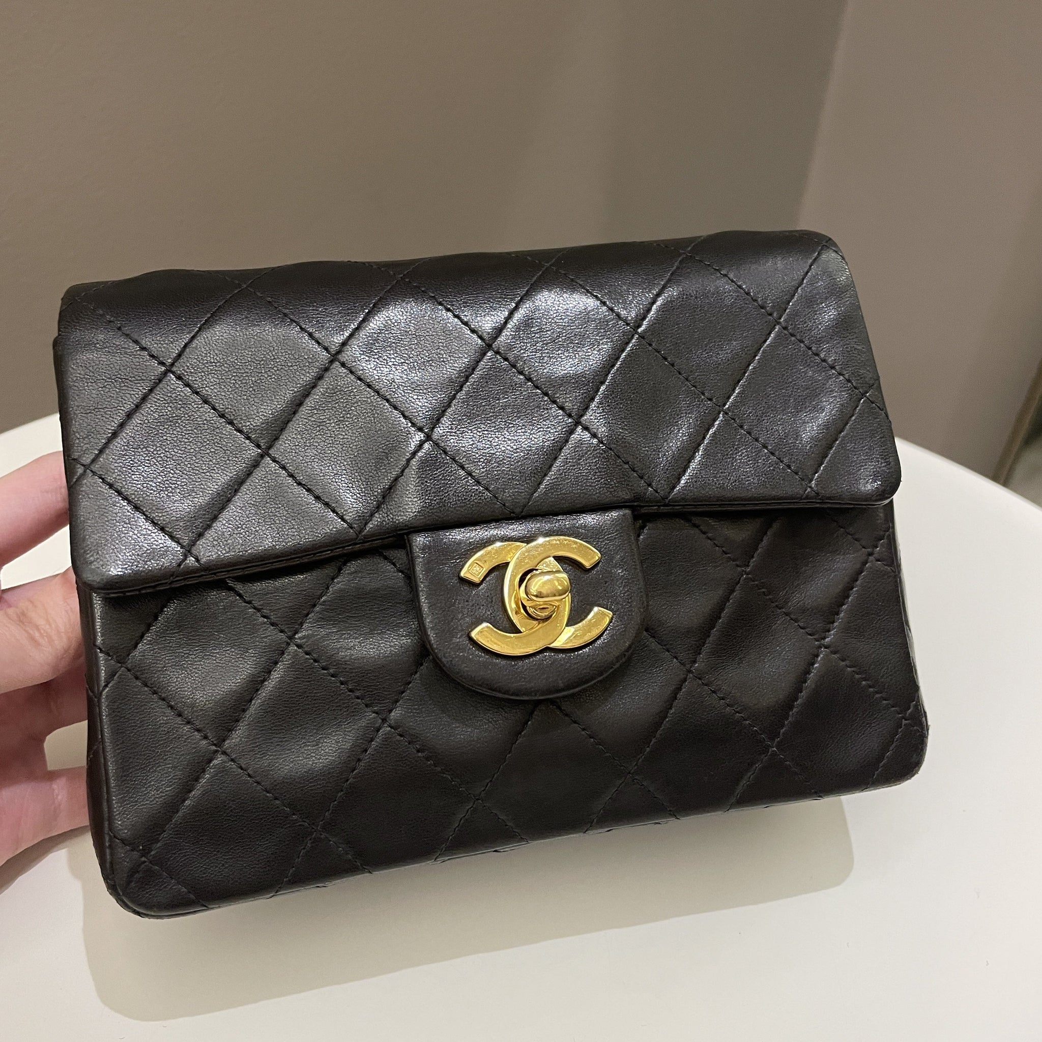 Chanel Vintage Classic Quilted Mini Square Black Lambskin
