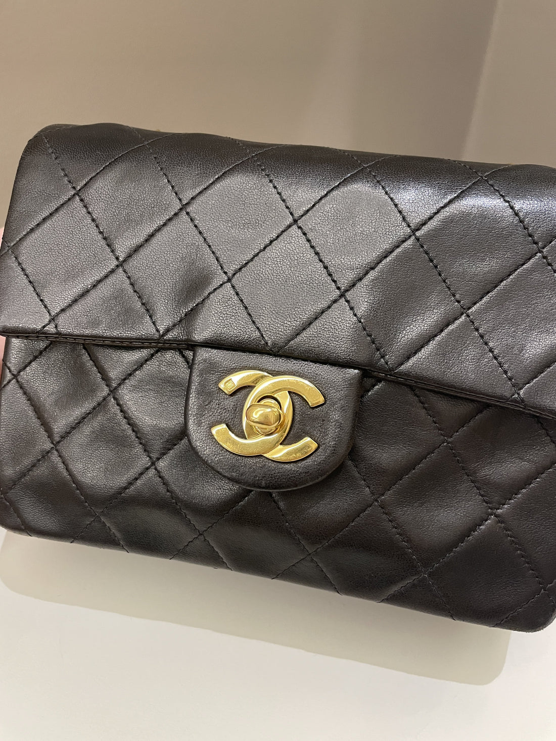 Chanel Vintage Classic Quilted Mini Square Black Lambskin