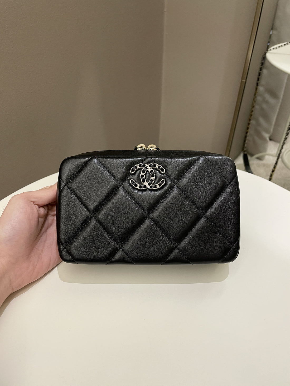 Chanel 19 Quilted Camera Sling Bag Black Lambskin