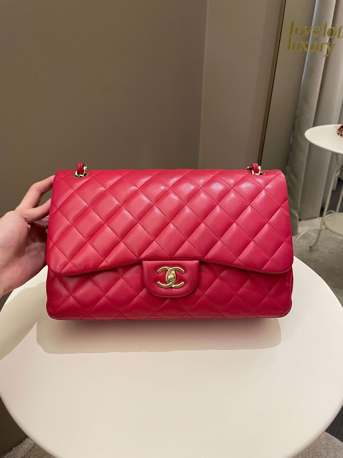 Chanel Classic Quilted Jumbo Double Flap Red Lambskin