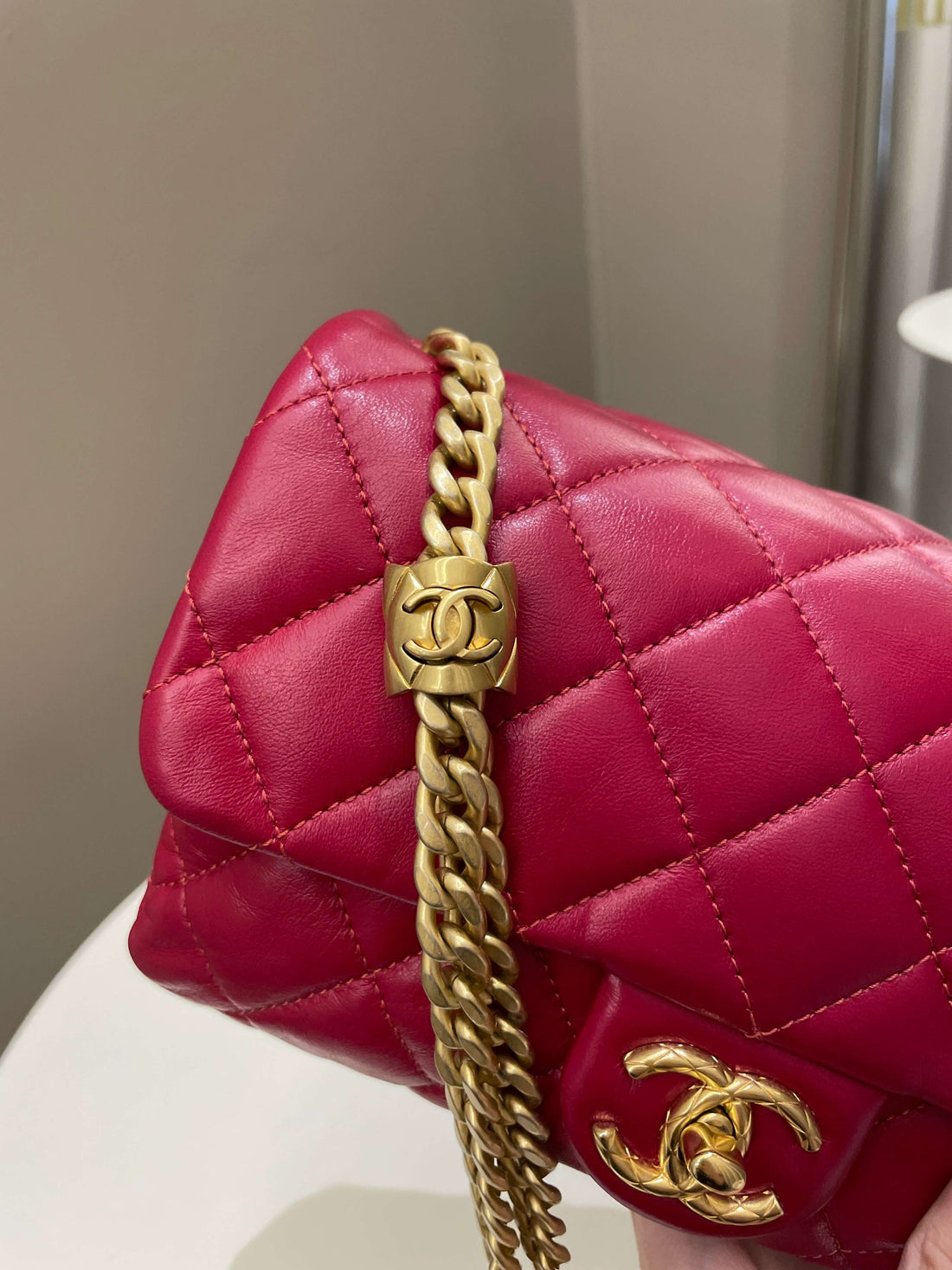 Chanel 22K Pearl Crush Flap Bag Red Aged